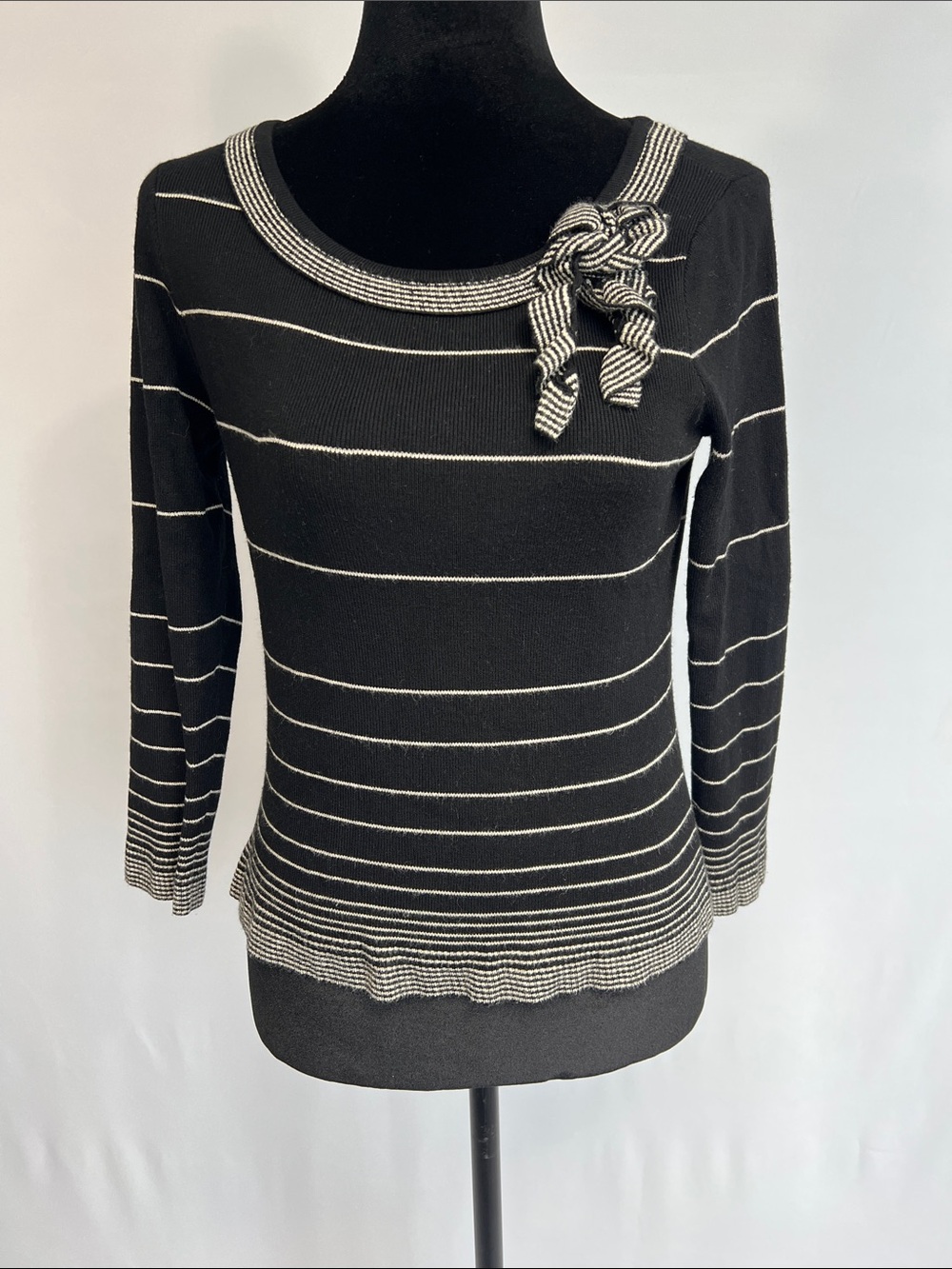Striped Knit Top with Bow Accent
